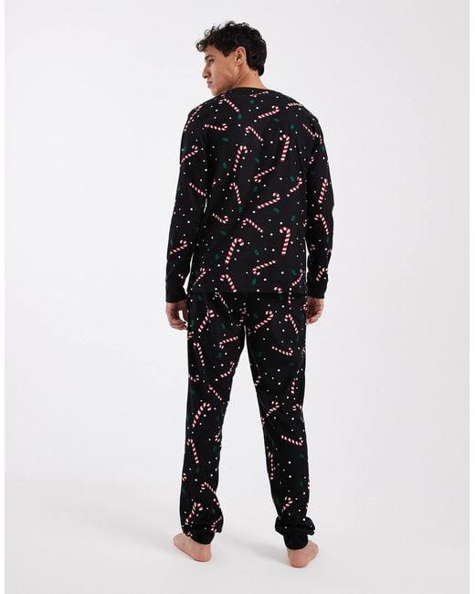 Jack & Jones Black Candy Cane Lounge Set for men