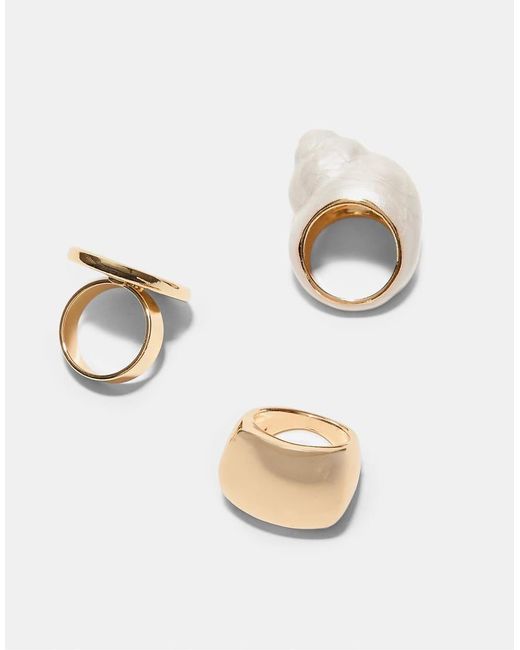 Stradivarius White Set Of 3 Enamelled Shell Rings