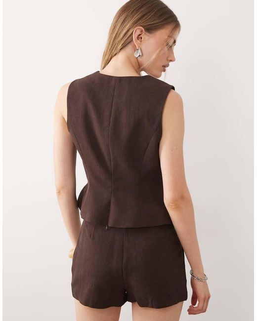 ASOS Brown Deep Scoop Neckline Tailored Top In