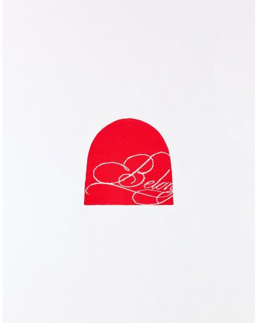 Bershka Red Knitted Beanie for men