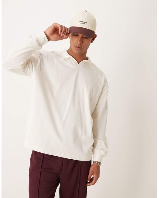 ASOS White Oversized Long Sleeve Polo With Revere Collar for men