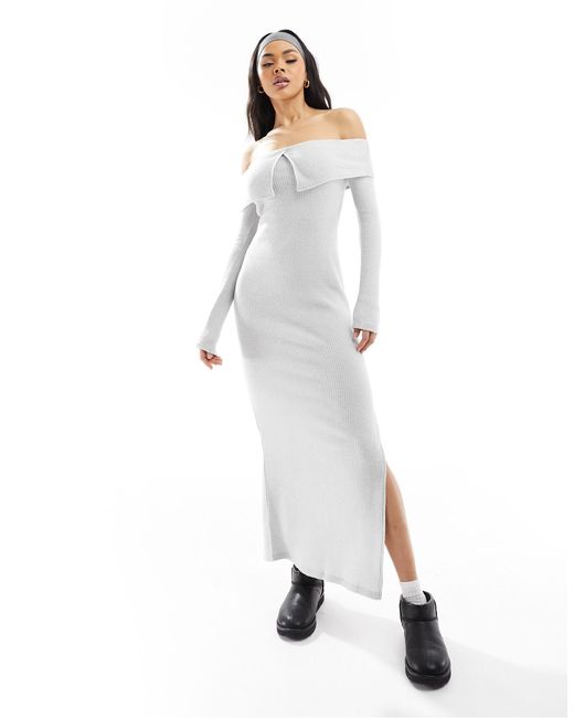ASOS White Cosy Knitted Brushed Maxi Dress With Foldover