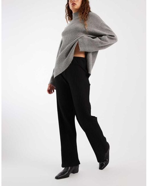 Miss Selfridge White Rib Wide Leg Trouser