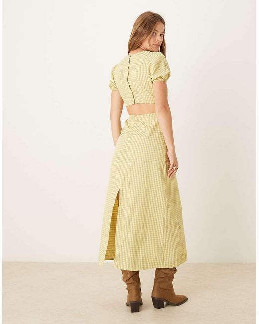 Glamorous Natural Back Cut-Out Puff Sleeve Midi Dress