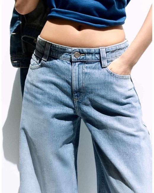 Bershka Blue Low-rise Barrel Jeans