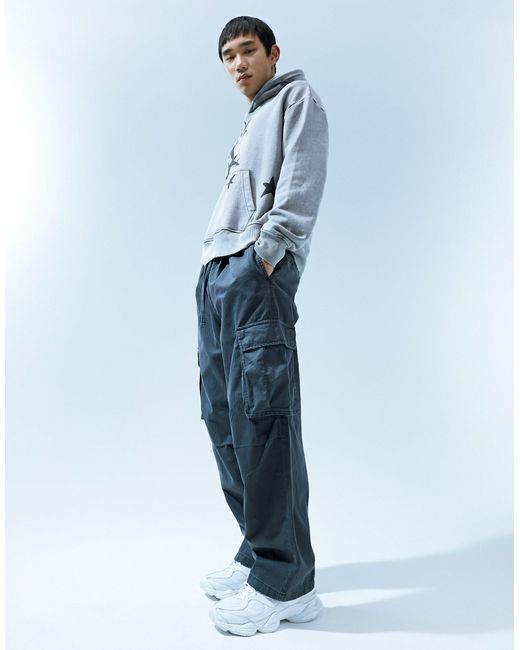 Pantaloni cargo extra larghi antracite di Pull&Bear in Blue da Uomo