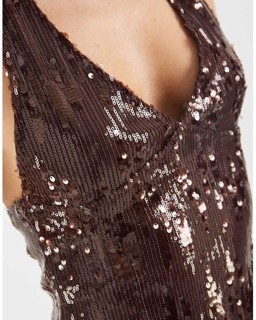 Motel Brown Cosio Halter Mixed Sequin Top