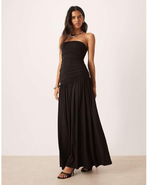 Gina Tricot Black Jersey Dropped Waist Midi Dress
