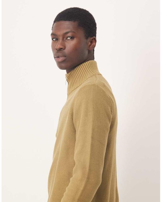 SELECTED Natural 100% Cotton Half Zip Knit Jumper for men