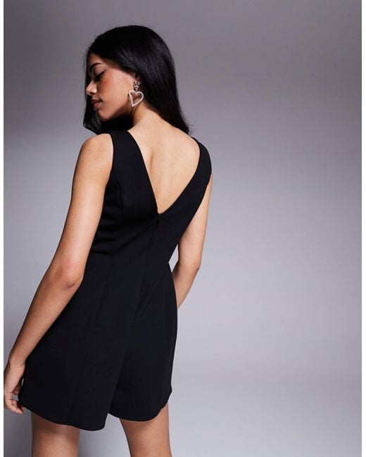 ASOS Black Slash Neck Structured Tulip Short Playsuit