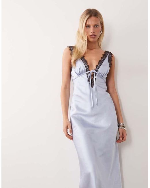 Miss Selfridge White Satin And Lace V-neck Maxi Dress