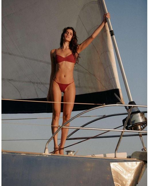 Pull&Bear Red Striped Bikini Bottoms