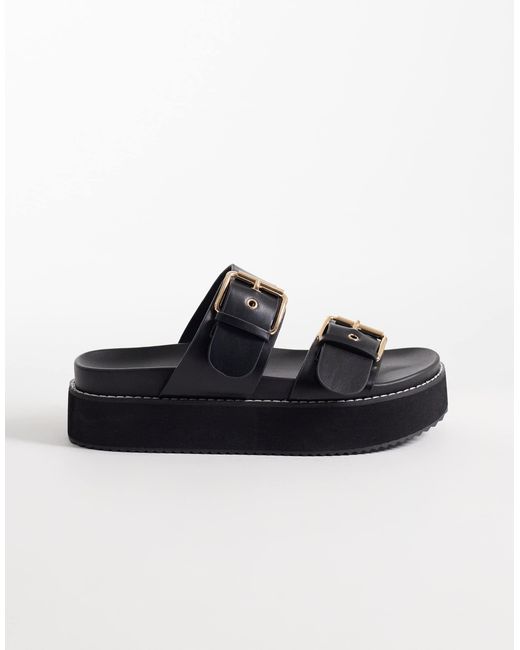 Raid Black Dinnie Flatform Sandals With Buckles