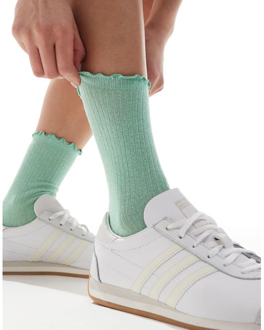 Vero Moda Green Ribbed Glitter Socks With Frill Edge