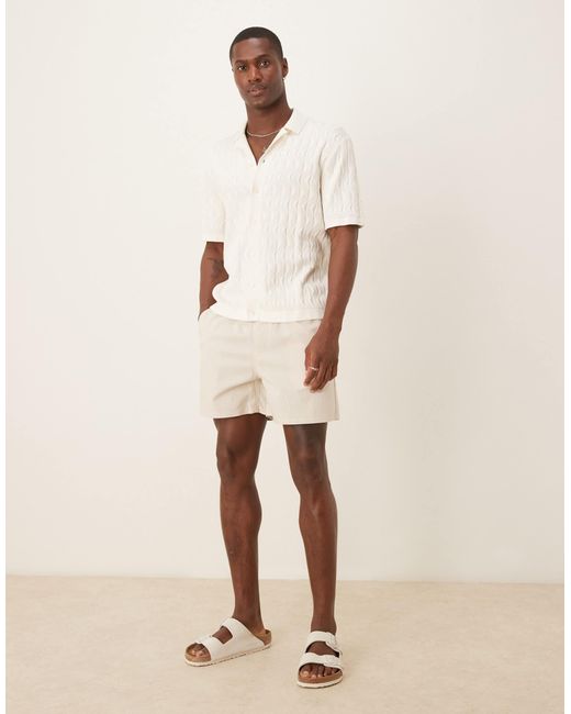 ASOS Natural Shorter Length Pull On Linen Blend Shorts for men