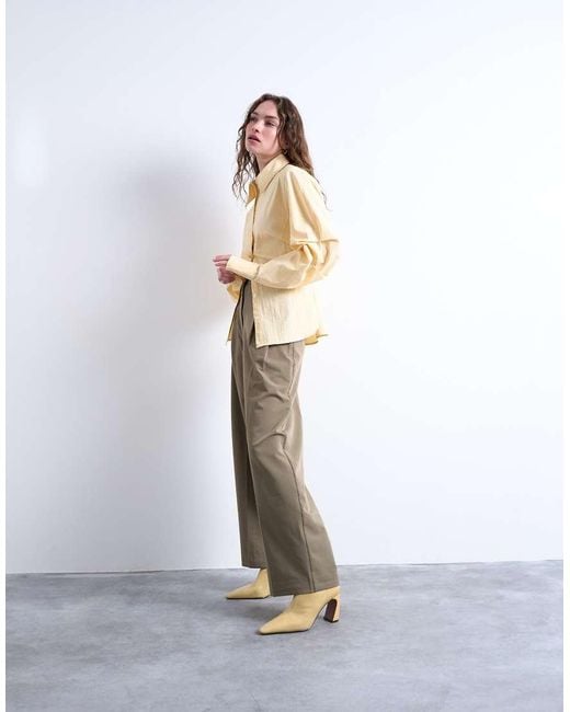 TOPSHOP Natural Premium Double Pleat Straight Leg Tailored Pants