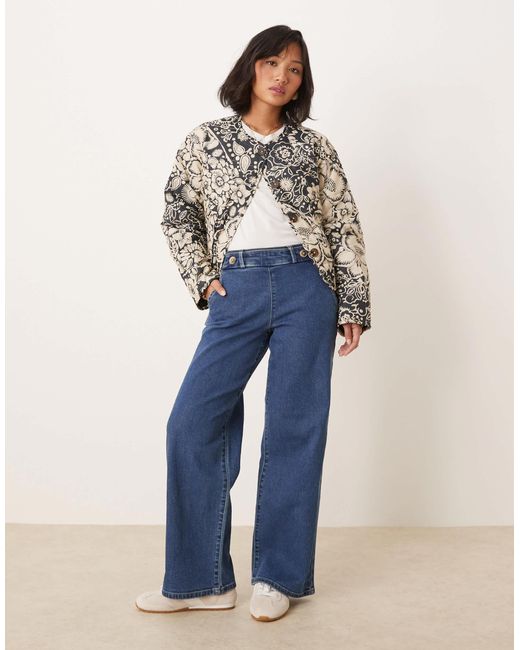 JDY Petite Blue High Waist Wide Leg Jeans With Buttons Details