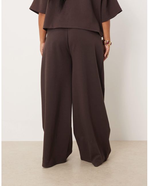 ASOS Brown Asos Design Curve Co-ord Interlock Wide Leg Trouser
