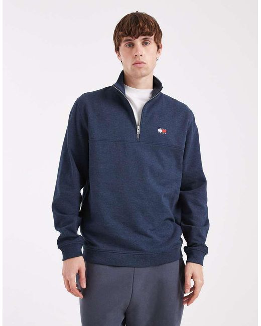 Tommy Hilfiger Blue Chest Flag Logo 1/4 Zip Up Jumper for men
