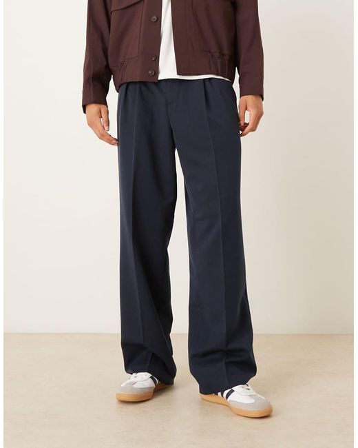 ASOS Black Smart Wide Leg Pants With Elastic Waistband And Inverted Pleat for men