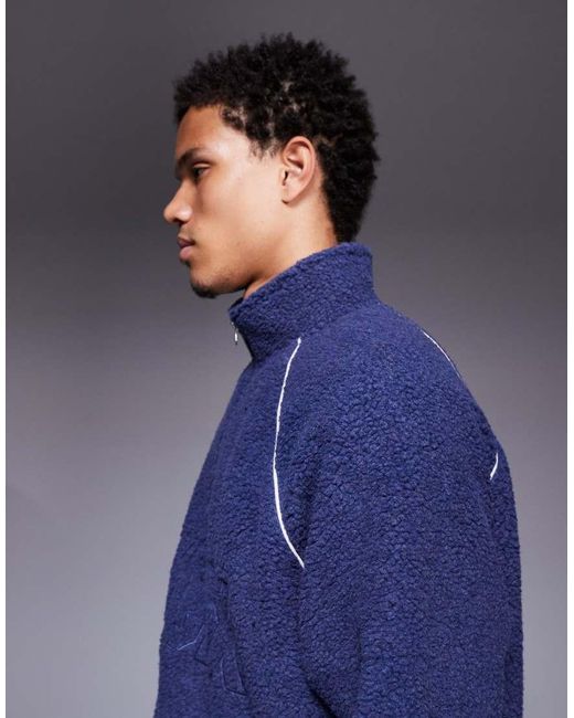 ASOS Blue Funnel Neck Borg Sweatshirt With Chest Print for men