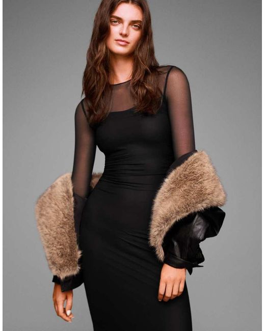 Bershka Black Tulle Midi Dress