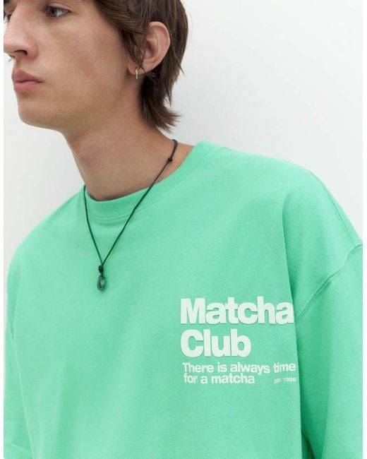 Pull&Bear Green Stwd Matcha Club Graphic T-shirt for men