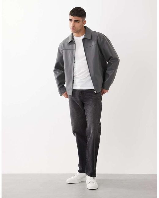 ASOS Gray Faux Leather Harrington Jacket for men