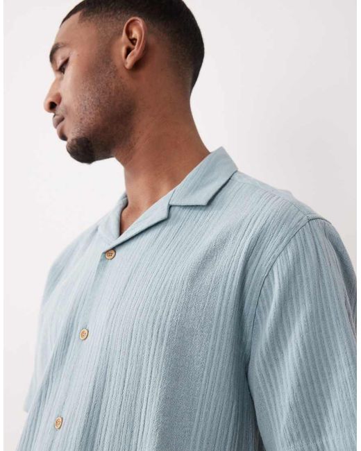 ASOS Blue Relaxed Revere Shirt With Stripe Jacquard for men