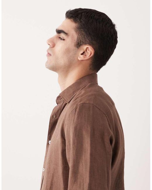 Mango Brown 100% Linen Long Sleeve Shirt for men