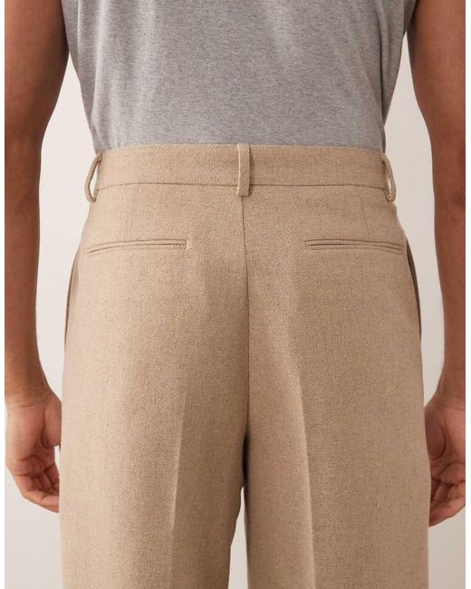 ASOS Natural Tailored Pleated Oversized Tapered Trousers With Wool Blend for men