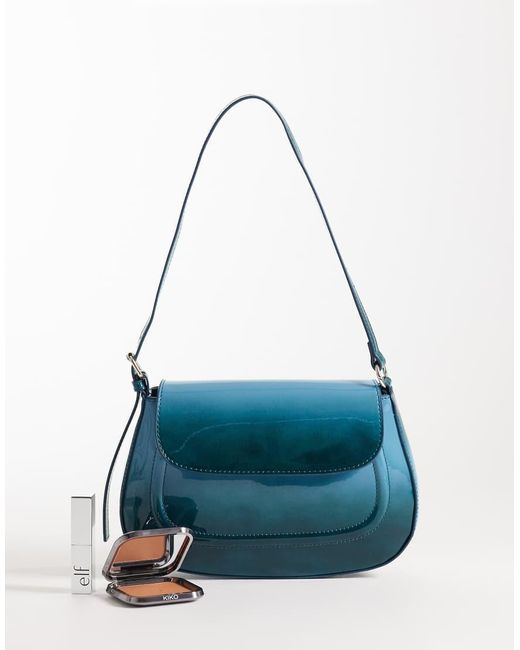 ASOS Blue High Shine Flap Shoulder Bag