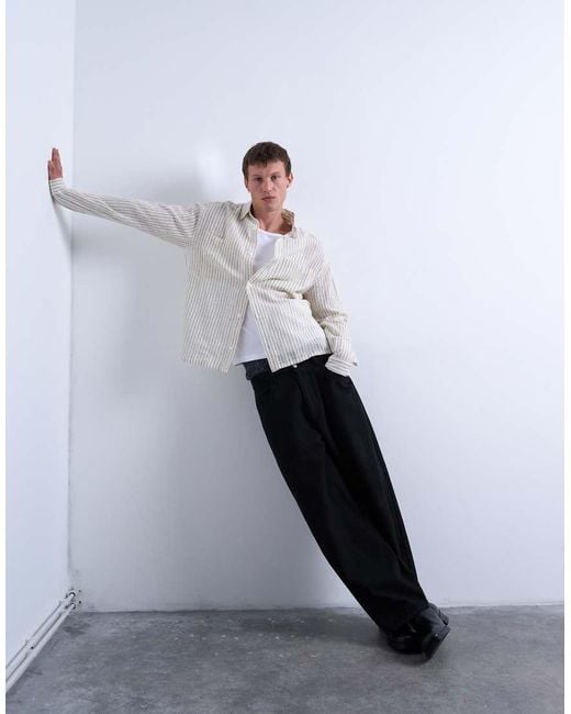 Topman Gray Long Sleeve Relaxed Cheesecloth Stripe for men
