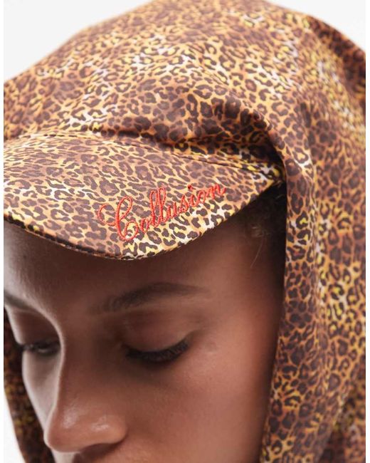 Collusion Brown Leopard Print Cap With Tie