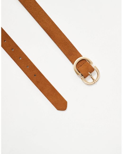 Ceinture en daim à boucle double dorée - cognac Pieces en coloris Blue