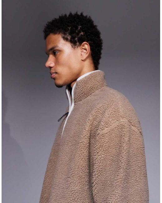 ASOS Gray Relaxed Borg Funnel Neck Zip Through With Piping for men