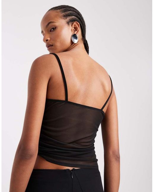 ASOS Gray Asymmetric Hem Ruched Slinky Mesh Cami Top