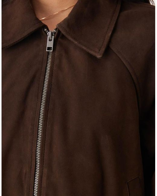 JJXX Brown Suede Leather Zip Jacket
