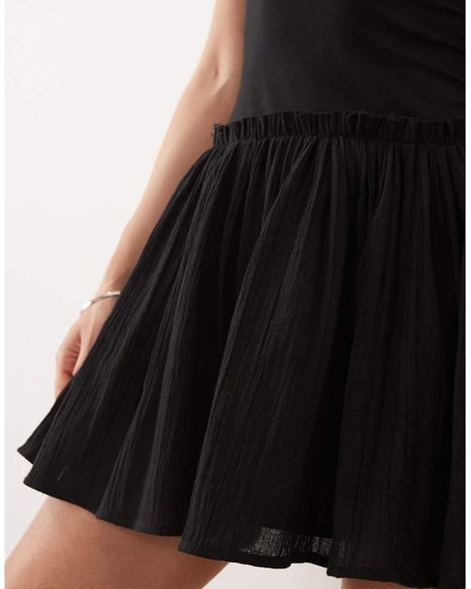 ASOS Black Dropped Waist Mini Dress With Crinkle Cotton Skirt