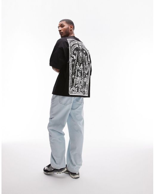 T-shirt ultra oversize avec écusson squelette zodiaque devant et au dos Topman pour homme en coloris Black