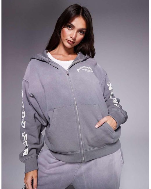 Felpa Con Cappuccio Taglio Corto Antracite Con Motivo Sul Retro di Good For Nothing in Gray