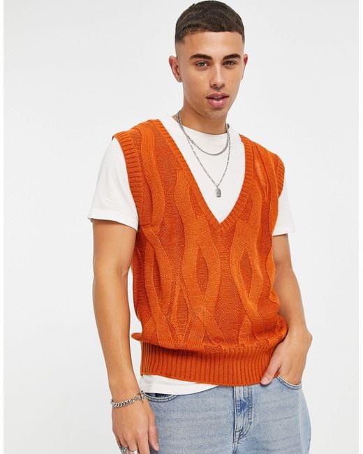 Another Influence Orange Cable Knit Sweater Vest for men