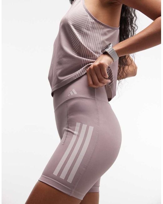 Adidas Originals Purple Adidas Training Optime 3 Stripe Legging Shorts