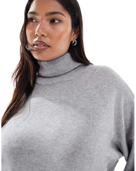 ONLY Gray Roll Neck Knitted Jumper Dress With Tie Waist