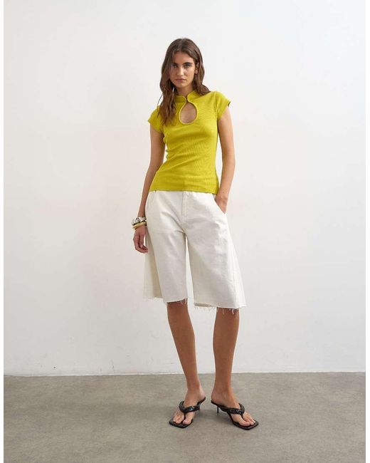 TOPSHOP Yellow Ribbed Key Hole Top
