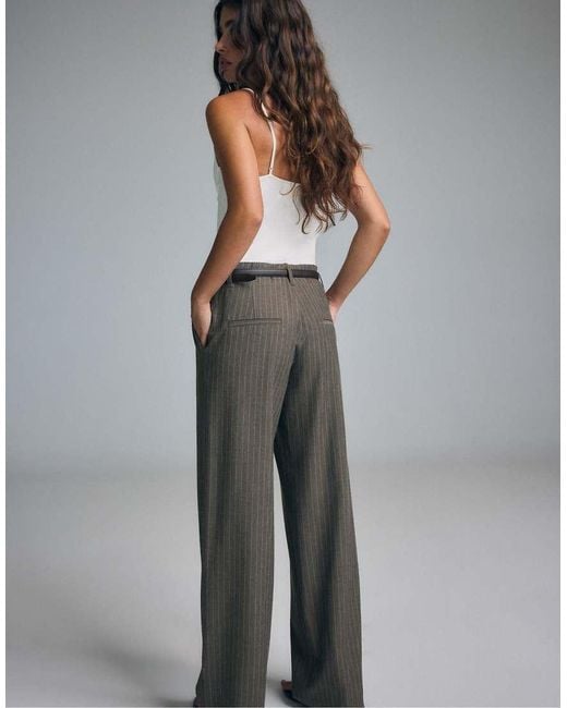 Stradivarius Gray Flowing Striped Straight-leg Trousers