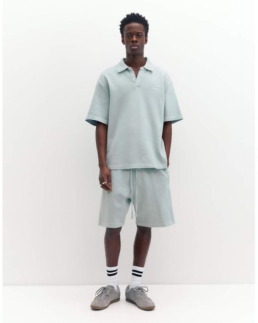 Pull&Bear Blue Short Sleeve Piqué Polo Shirt for men