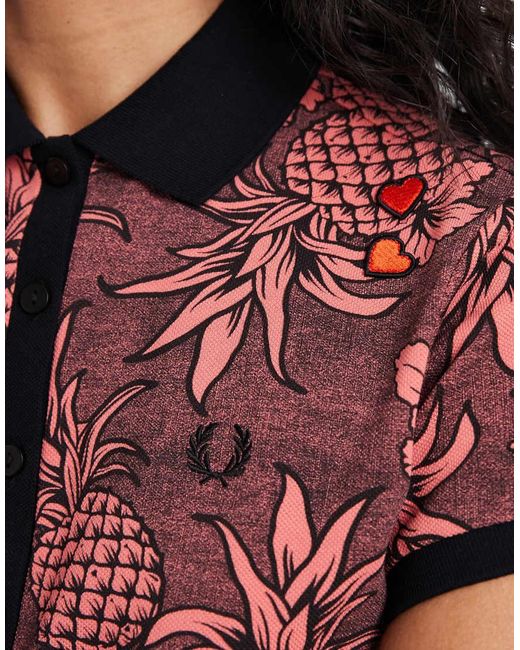 Fred Perry Red X Amy Winehouse Printed Tropical Floral Short Sleeve Polo Shirt