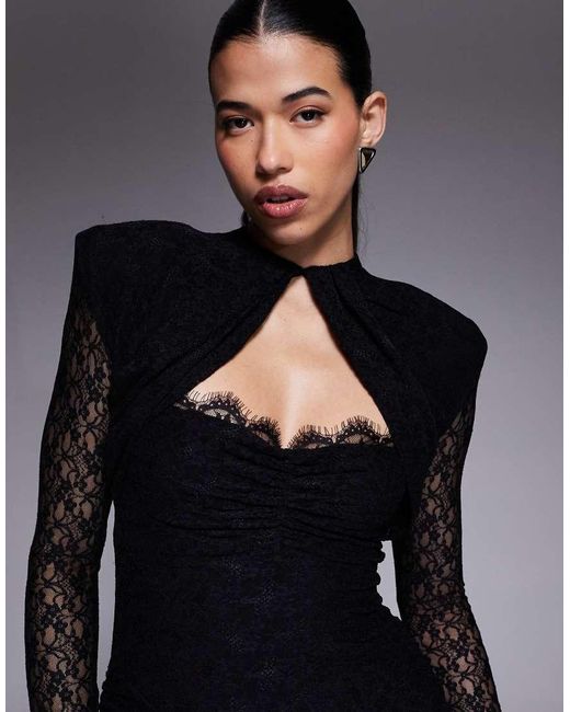 Ruched & Ready Gray Removable Shoulder Pad Detailing Cutout Sweetheart Sculpting Lace Mini Dress