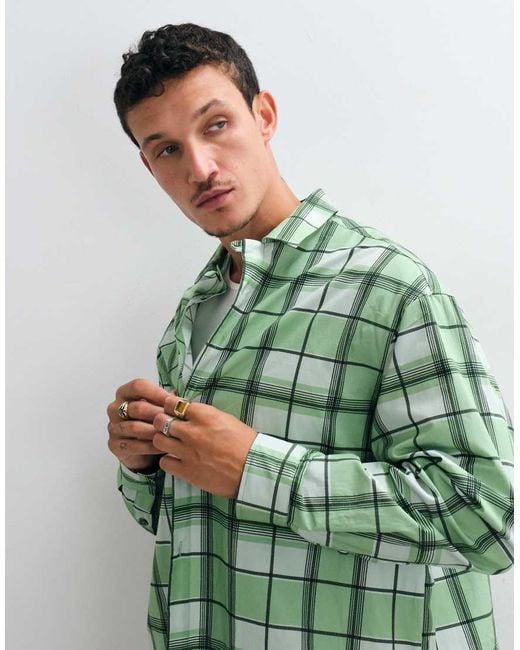 ASOS Green Oversized Check Shirt for men